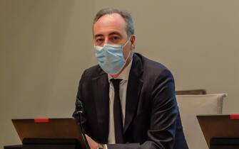 L assessore all welfare Giulio Gallera - Conferenza stampa in Regione Lombardia sull emergenza del coronavirus Covid-19, Milano 7 Aprile 2020Ansa/Matteo Corner