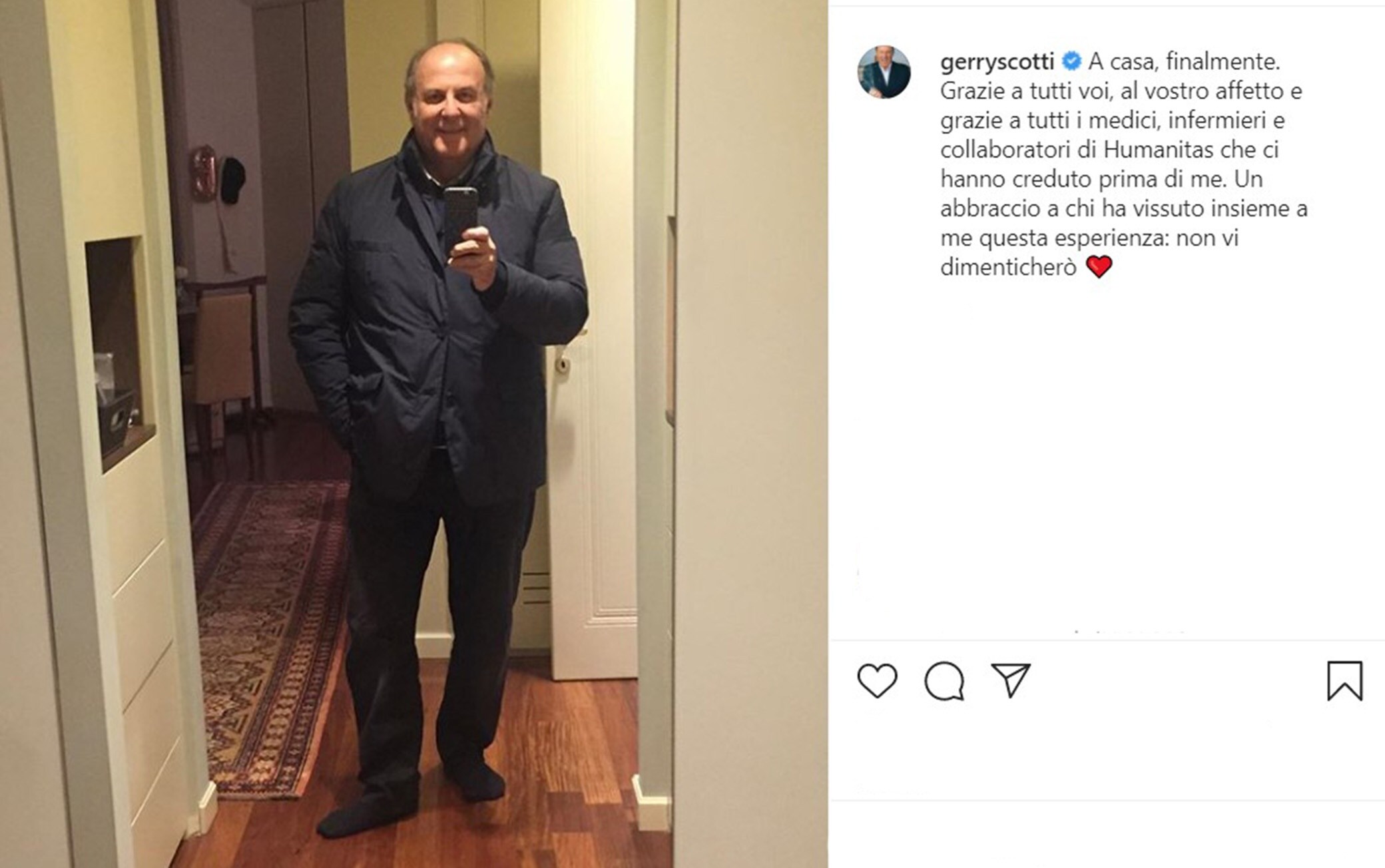 Il post su Instagram di Gerry Scotti Il post su Instagram di Gerry Scotti
