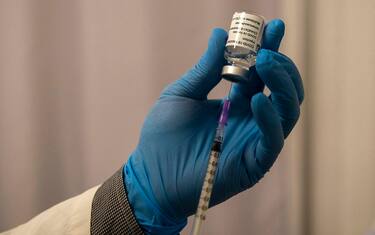Il centro vaccinazioni del Policlinico a Fieramilanocity durante le vaccinazioni alle forze del ordine, Milano, 22 Febbraio 202. ANSA/Andrea Fasani