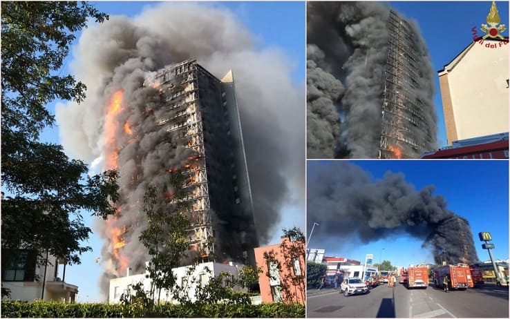 L'incendio nel palazzo di 15 piani in via Giacomo Antonini