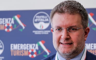 Carlo Fidanza durante il convegno organizzato da Fratelli d'Italia dal tittolo ''Emergenza turismo'', Roma 22 giugno 2020. ANSA/FABIO FRUSTACI