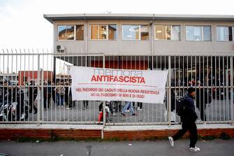 Commemorazione di Sergio Ramelli all'Itis Molinari Protesta organizzata dai sindacati contro la commemorazione di Sergio Ramelli all'Itis Molinari a Milano, 13 marzo 2023.ANSA/MOURAD BALTI TOUATI