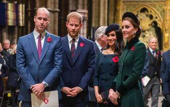 royals The Duke and Duchess of Cambridge and the Duke and Duchess of Sussex attend a National Service to mark the centenary of the Armistice at Westminster Abbey, London.