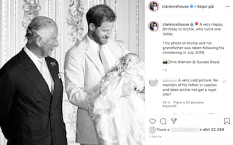 Clarence House has posted a story on Instagram with the following remarks:
A very Happy Birthday to Archie, who turns one today.

This photo of Archie and his grandfather was taken following his christening in July 2019.
.
Chris Allerton ©️ Sussex Royal
Instagram 06/05/2020  

This is a private photo posted on social networks and supplied by this Agency. This Agency does not claim any ownership including but not limited to copyright or license in the attached material. Fees charged by this Agency are for Agency's services only, and do not, nor are they intended to, convey to the user any ownership of copyright or license in the material. By publishing this material you expressly agree to indemnify and to hold this Agency and its directors, shareholders and employees harmless from any loss, claims, damages, demands, expenses (including legal fees), or any causes of action or allegation against this Agency arising out of or connected in any way with publication of the material. (private/IPASocialIT / IPA / IPA / IPA/Fotogramma,  - 2020-05-06) p.s. la foto e' utilizzabile nel rispetto del contesto in cui e' stata scattata, e senza intento diffamatorio del decoro delle persone rappresentate