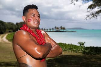 APIA, SAMOA - OCTOBER 12:  Samoan performer Nifo Tuitamai poses after performing at the Sheraton Samoa Beach Resort before departing on a Royal Australian Air Force flight to Sydney from Faleolo International Airport on October 12, 2019 in Apia, Samoa. The Australian Defence Force is picking up performers from the Pacific Islands to travel to Sydney to participate in the Royal Edinburgh Military Tattoo. The Sydney production will be the largest Tattoo in its 69-year history with 1521 pipers, drummers, dancers, military musicians and performers taking part. The Royal Edinburgh Military Tattoo runs from 17-19 October in Sydney.  (Photo by Mark Kolbe/Getty Images) (Photo by Mark Kolbe/Getty Images)