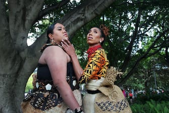 1209446815 SYDNEY, AUSTRALIA - FEBRUARY 29: Drag Queens Anita Maka from Tonga and Sarina Leilua from Samoa pose in Hyde Park during the 2020 Sydney Gay & Lesbian Mardi Gras Parade on February 29, 2020 in Sydney, Australia. The Sydney Mardi Gras parade began in 1978 as a march and commemoration of the 1969 Stonewall Riots of New York. It is an annual event promoting awareness of gay, lesbian, bisexual and transgender issues and themes. (Photo by Lisa Maree Williams/Getty Images)