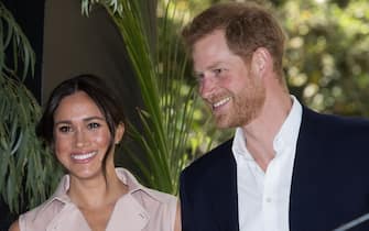 Image licensed to i-Images Picture Agency. 02/10/2019. Johannesburg, South Africa. Prince Harry and Meghan Markle, the Duke and Duchess of Sussex, at a business reception at the British High Commissioner’s Residence in  Johannesburg, South Africa, on the final day of their Royal Tour.  Picture by Stephen Lock / i-Images