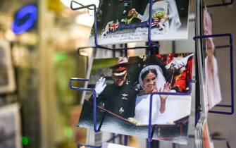 LONDON, ENGLAND - JANUARY 14: Prince Harry and Meghan Markle merchandise is seen on sale on January 14, 2020 in London, England. The Duke and Duchess of Sussex have announced that they are to step back from their senior Royal roles and are planning on splitting their time between the United Kingdom and North America. (Photo by Peter Summers/Getty Images)