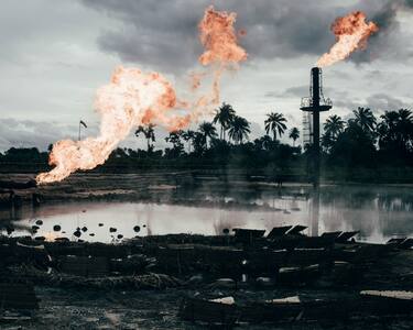 Natural Gas Flaring Site in Ughelli, Niger Delta, Nigeria.