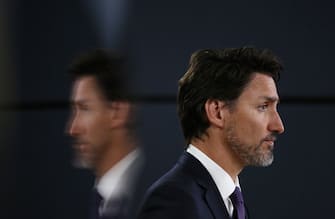 TOPSHOT - Canadian Prime Minister Justin Trudeau listens to a question during a news conference January 9, 2020 in Ottawa, Canada. - Prime Minister Justin Trudeau said Thursday that Canada had intelligence from multiple sources indicating that a Ukrainian airliner which crashed outside Tehran was mistakenly shot down by Iran. (Photo by Dave Chan / AFP) (Photo by DAVE CHAN/AFP via Getty Images)