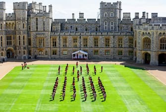 The Queen views a military ceremony in the Quadrangle of Windsor Castle to mark Her Majesty’s Official Birthday on Saturday 13th June, 2020.  The ceremony will be executed by soldiers from the 1st Battalion Welsh Guards, who are currently on Guard at Windsor Castle, and feature music performed by a Band of the Household Division.

 Camera Press Rota