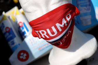 TULSA, OKLAHOMA - JUNE 18: Trump 2020 face masks are shown for sale outside the BOK Center June 18, 2020 in Tulsa, Oklahoma. Trump is scheduled to hold his first political rally since the start of the coronavirus pandemic at the BOK Center on Saturday while infection rates in the state of Oklahoma continue to rise.  (Photo by Win McNamee/Getty Images)