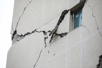 MEXICO CITY, MEXICO - JUNE 23: A wall of a bulding damage from the 2017 earthquake was damage again after today's earthquake on June 23, 2020 in Mexico City, Mexico. According to the National Seismological Service a 7.5 magnitude earthquake was registered on Tuesday in Mexico City and in various areas of the country. (Photo by Manuel Velasquez/Getty Images)