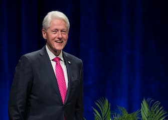 VANCOUVER, BRITISH COLUMBIA - MAY 02: Former President Bill Clinton on stage during "An Evening with President Bill Clinton and former Secretary of State Hillary Rodham Clinton" at Rogers Arena on May 02, 2019 in Vancouver, Canada. (Photo by Andrew Chin/Getty Images)