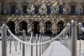 A picture taken on June 23, 2020 shows the entrance to the Louvre Museum in Paris. - The Louvre museum will reopen its doors on July 6, 2020, after months of closure due to lockdown measures linked to the COVID-19 pandemic, caused by the novel coronavirus. The coronavirus crisis has already caused "more than 40 million euros in losses" at the Louvre, announced its president and director Jean-Luc Martinez, who advocates a revival through "cultural democratization" and is preparing a "transformation plan" for the upcoming Olympic Games in 2024. (Photo by THOMAS SAMSON / AFP) (Photo by THOMAS SAMSON/AFP via Getty Images)