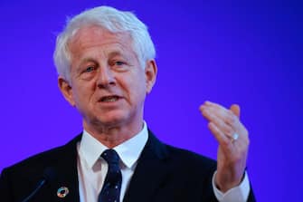 LONDON, ENGLAND - FEBRUARY 27: Richard Curtis speaks at an event to launch the private finance agenda for the 2020 United Nations Climate Change Conference (COP26) at Guildhall on February 27, 2020 in London, England. The 2020 United Nations Climate Change Conference (COP26) will be hosted in Glasgow from November 9 - November 19, 2020 under the presidency of the UK. (Photo by Tolga Akmen-WPA Pool/Getty Images)