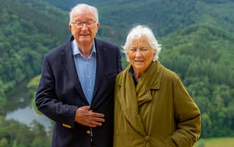 LUXEMBOURG, BELGIUM - JUNE 28: King Albert II of Belgium and Queen Paola of Belgium visit the Giantâ  s Tomb or Le Tombeau du Geant, on June 28, 2020 in Bouillon, Belgium.Â The Royal Family starts the school holidays with a one day excursion to the touristic spot in the province of Luxembourg. (Photo by Julien Warnand /Royal Belgium/Pool/Getty Images)
