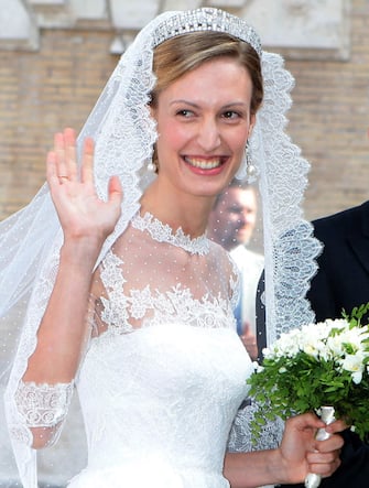 ROME, ITALY - JULY 05: Elisabetta Maria Rosboch von Wolkenstein arrives for her wedding with Prince Amedeo of Belgium at Basilica Santa Maria in Trastevere on July 5, 2014 in Rome, Italy.  (Photo by Elisabetta Villa/Getty Images)