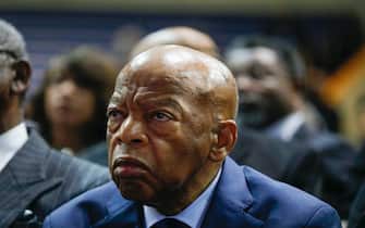 DETROIT, MI - NOVEMBER 04: Congressman John Lewis (D- listens to Stevie Wonder speak GA) at the funeral of former U.S. Congressman John Conyers Jr. (D-MI) at Greater Grace Temple on November 4, 2019 in Detroit, Michigan. Conyers, who died on October 27 at the age of 90, was the longest serving African American member of the U.S House of Representatives in U.S. history, and the third longest serving House member, having held the office for more than 50 years. (Photo by Bill Pugliano/Getty Images)