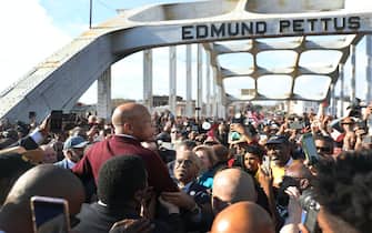 SELMA, ALABAMA - MARCH 01:  Rep. John Lewis (D-GA) speaks to the crowd at the Edmund Pettus Bridge crossing reenactment marking 55th anniversary of Selma's Bloody Sunday on March 1, 2020 in Selma, Alabama. Mr. Lewis marched for civil rights across the bridge 55 years ago. Some of the 2020 Democratic presidential candidates attended the Selma bridge crossing jubilee ahead of Super Tuesday. (Photo by Joe Raedle/Getty Images)