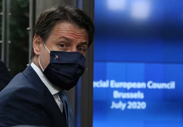 Italy's Prime Minister Giuseppe Conte arrives for the EU summit on a coronavirus recovery package at the European Council building in Brussels on July 19, 2020 - An acrimonious EU summit headed into a third day as leaders remained deadlocked over a huge post-coronavirus economic recovery plan, unable to overcome fierce resistance from the Netherlands and its "frugal" allies. (Photo by FranÃ§ois WALSCHAERTS / POOL / AFP) (Photo by FRANCOIS WALSCHAERTS/POOL/AFP via Getty Images)