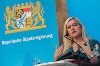 Bavaria's Health Minister Melanie Huml attends a press conference after 174 seasonal workers have been tested positive for the virus on the farm in the municipality of Mamming, on July 27, 2020 in Munich. (Photo by Peter Kneffel / POOL / AFP) (Photo by PETER KNEFFEL/POOL/AFP via Getty Images)