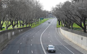 MELBOURNE, AUSTRALIA - AUGUST 11: Empty roads around Melbourne are seen on August 11, 2020 in Melbourne, Australia.  Metropolitan Melbourne  is under stage 4 lockdown restrictions, with people only allowed to leave home to give or receive care, shopping for food and essential items, daily exercise and work while an overnight curfew from 8pm to 5am is also in place. The majority of retail businesses are also closed. Other Victorian regions are in stage 3 lockdown. The restrictions, which came into effect from 2 August, have been introduced by the Victorian government as health authorities work to reduce community COVID-19 transmissions across the state. (Photo by Quinn Rooney/Getty Images)