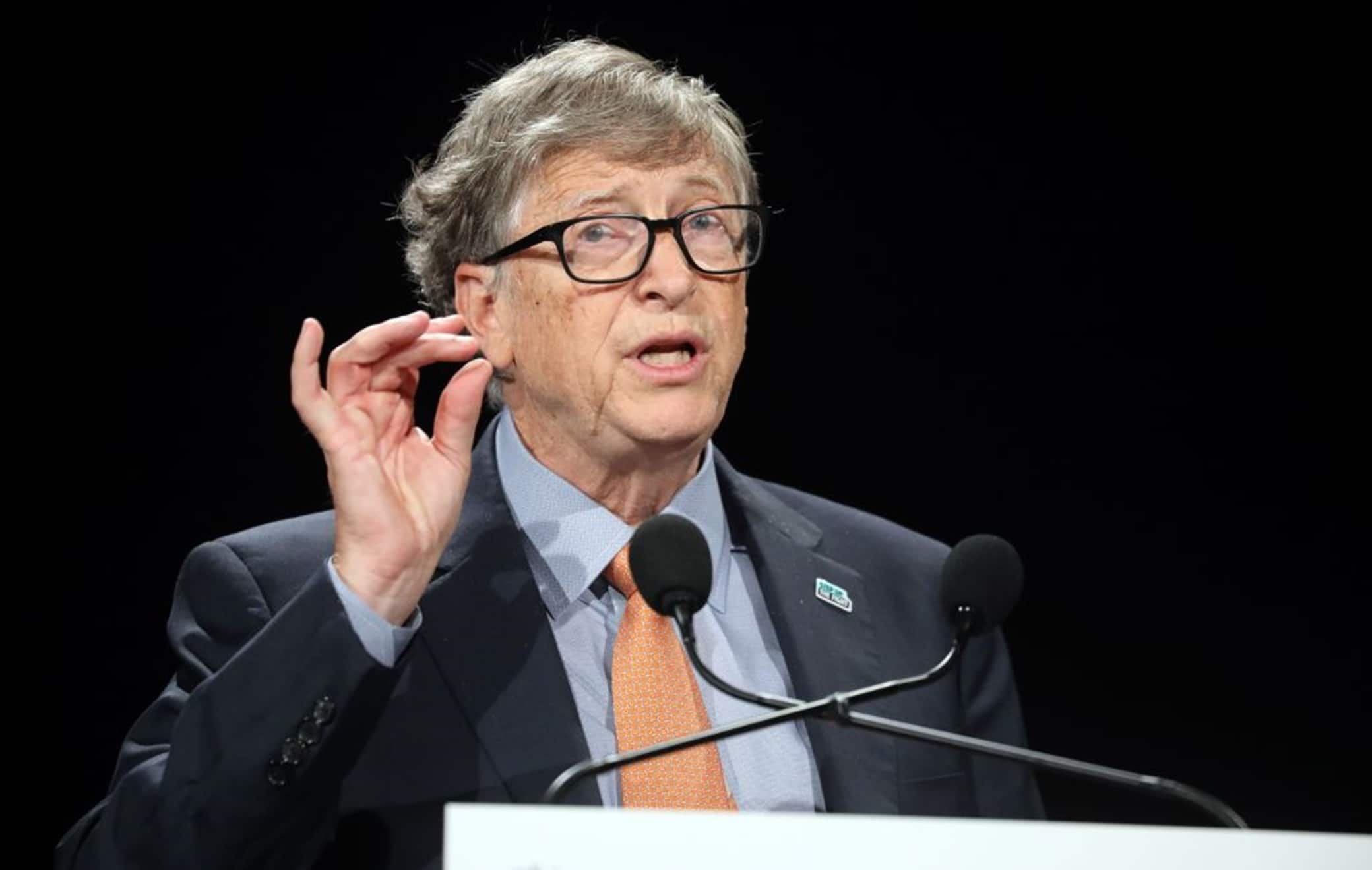 Microsoft founder, Co-Chairman of the Bill & Melinda Gates Foundation, Bill Gates delivers a speech during the conference of Global Fund to Fight HIV, Tuberculosis and Malaria on october 10, 2019, in Lyon, central eastern France. - The Global Fund to Fight AIDS, Tuberculosis and Malaria opened a drive to raise $14 billion to fight a global epidemics but face an uphill battle in the face of donor fatigue. (Photo by Ludovic MARIN / AFP) (Photo by LUDOVIC MARIN/AFP via Getty Images)