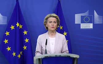 epa08653792 President of the European Commission Ursula Von der Leyen announces the replacement of Ireland's Commissioner Phil Hogan, whose portfolio will be taken by Latvia's Commissioner Valdis Dombrovskis, in Brussels, Belgium, 08 September 2020. This change comes as the Ireland's commissioner was obliged to resign after non compliance with coronavirus sanitary measures.  EPA/ARIS OIKONOMOU / POOL