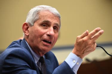 WASHINGTON, DC - JULY 31:  Dr. Anthony Fauci, director of the National Institute for Allergy and Infectious Diseases, testifies before a House Subcommittee on the Coronavirus Crisis hearing on July 31, 2020 in Washington, DC. Trump administration officials are set to defend the federal government's response to the coronavirus crisis at the hearing hosted by a House panel calling for a national plan to contain the virus. (Photo by Kevin Dietsch-Pool/Getty Images)