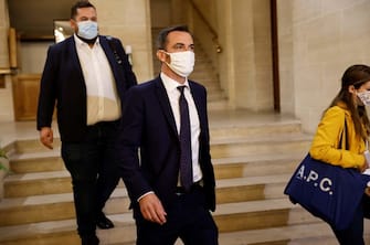 French Health Minister Olivier Veran (C), wearing a mask, arrives at the Senate in Paris on September 24, 2020 to be heard before the Senate inquiry commission on the Covid-19 outbreak. (Photo by Thomas SAMSON / AFP) (Photo by THOMAS SAMSON/AFP via Getty Images)