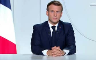 Screen capture of French President, Emmanuel Macron speaking at the nation to announce new measures aimed curbing the spread of the Covid-19 pandemic, on November 28, 2020 in live from the Elysee Palace in Paris, France.  Photo via David Niviere / ABACAPRESS.COM (Niviere David / ABACAPRESS.COM / IPA / Fotogramma, PARIS - 2020-10-28) ps the photo can be used in compliance with the context in which it was taken, and without the defamatory intent of the decorum of the people represented