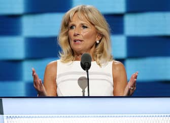 PHILADELPHIA, PA - JULY 27:  Dr. Jill Biden, wife of US Vice President Joe Biden, delivers remarks on the third day of the Democratic National Convention at the Wells Fargo Center on July 27, 2016 in Philadelphia, Pennsylvania. An estimated 50,000 people are expected in Philadelphia, including hundreds of protesters and members of the media. The four-day Democratic National Convention kicked off July 25.  (Photo by Paul Morigi/WireImage)