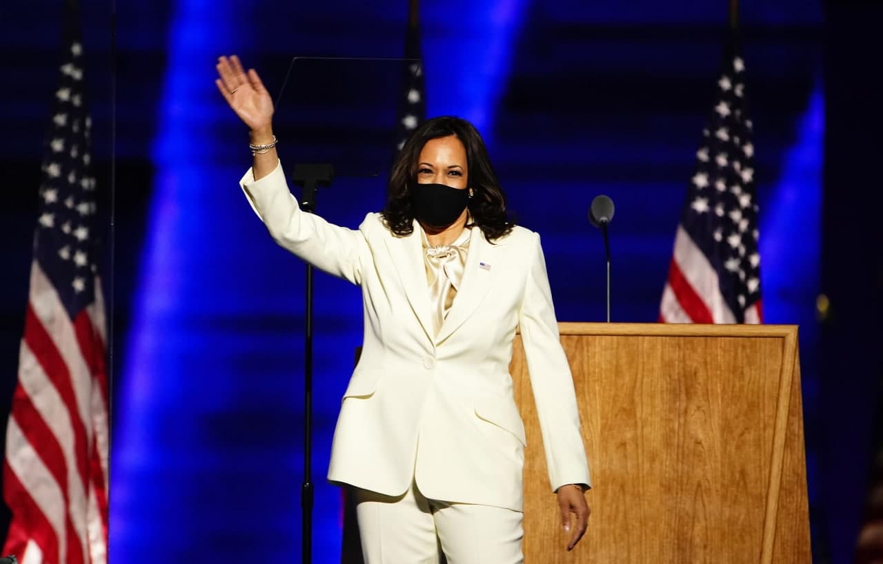 Kamala Harris sul palco del Chase Center di Wilmington (Delaware) Kamala Harris sul palco del Chase Center di Wilmington (Delaware)