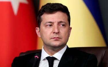epa08750890 Ukraine's President Volodymyr Zelensky attends a signing ceremony with Turkish President after their meeting in Istanbul, Turkey, 16 October 2020. Turkey and Ukraine signed a military agreement including Turkey's Armed drones sales and technology transfer to Ukraine.  EPA/TOLGA BOZOGLU
