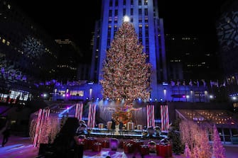 NEW YORK, NEW YORK - DECEMBER 02: A view of the Christmas Tree during the 88th Annual Rockefeller Center Christmas Tree Lighting Ceremony at Rockefeller Center on December 02, 2020 in New York City. (Photo by Cindy Ord/Getty Images)