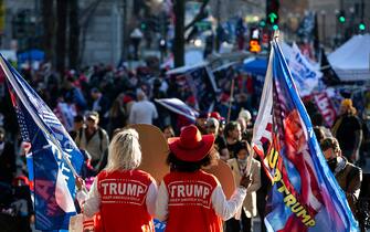 WASHINGTON, DC - DECEMBER 12: People gather in support of President Donald Trump and in protest the outcome of the 2020 presidential election at Freedom Plaza on December 12, 2020 in Washington, DC. Thousands of protesters who refuse to accept that President-elect Joe Biden won the election are rallying ahead of the electoral college vote to make Trump's 306-to-232 loss official. (Photo by Tasos Katopodis/Getty Images)