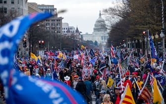 Supporters of US President Donald Trump participate in the Million MAGA March to protest the outcome of the 2020 presidential election, on December 12, 2020 in Washington, DC. (Photo by Jose Luis Magana / AFP) (Photo by JOSE LUIS MAGANA/AFP via Getty Images)