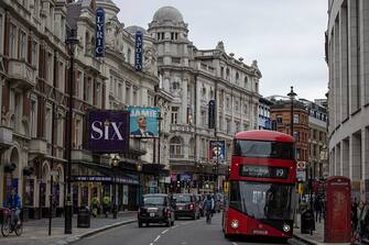LONDON, ENGLAND - DECEMBER 16: A view of Shaftesbury Avenue on December 16, 2020 in London, England. The West End Landlord Shaftesbury has reported a loss Â£699.5 million as tenants across Carnaby Street, Covent Garden, Soho and Fitzrovia have struggled to pay their rent this year due to the covid-19 pandemic. Shaftesbury collected just 53% of its rent for the first six months of the financial year. (Photo by Dan Kitwood/Getty Images)