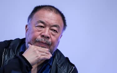 epa08758922 The Chinese contemporary artist Ai Weiwei during the press conference to announce the inauguration in Lisbon, next June, of the exhibition "Rapture", Lisbon, Portugal, 20 October 2020.  EPA/ANTONIO COTRIM