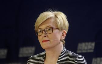 epa07492504 Lithuanian President candidate conservative ex-finance minister Ingrida Simonyte attends a debate in Vilnius, Lithuania, 08 March 2019. The first round of Lithuanian president elections will run be on 12 May.  EPA/VALDA KALNINA