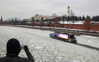 MOSCOW, RUSSIA - JANUARY 26, 2021: An ice breaking boat goes on the Moskva River. Valery Sharifulin/TASS/Sipa USA