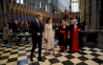 The Duke and Duchess of Cambridge (left) with Dean of Westminster The Very Reverend Dr David Hoyle (right) and Paul Baumann, Receiver General and Chapter Clerk, arrive for a visit to the vaccination centre at Westminster Abbey, London, to pay tribute to the efforts of those involved in the Covid-19 vaccine rollout. Picture date: Tuesday March 23, 2021.
