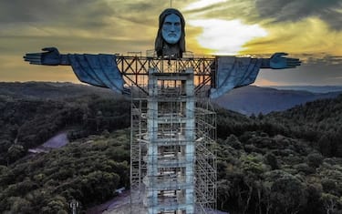 View of a Christ statue being built in Encantado, Rio Grande do Sul state, Brazil, on April 09, 2021. - The Christ the Protector statue under construction in Encantado will be larger than Rio de Janeiro's Christ the Redeemer and the third-largest in the world. (Photo by SILVIO AVILA / AFP) (Photo by SILVIO AVILA/AFP via Getty Images)