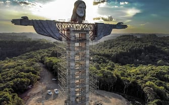 View of a Christ statue being built in Encantado, Rio Grande do Sul state, Brazil, on April 09, 2021. - The Christ the Protector statue under construction in Encantado will be larger than Rio de Janeiro's Christ the Redeemer and the third-largest in the world. (Photo by SILVIO AVILA / AFP) (Photo by SILVIO AVILA/AFP via Getty Images)