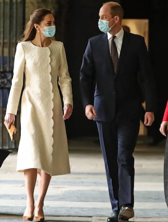 The Duke and Duchess of Cambridge during a visit to the vaccination centre at Westminster Abbey, London, to pay tribute to the efforts of those involved in the Covid-19 vaccine rollout. Picture date: Tuesday March 23, 2021.