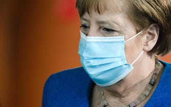 epa09154981 German Chancellor Angela Merkel leaves after a session of the Wirecard investigation committee at Paul-Loebe-Haus in Berlin, 23 April 2021. The committee is dealing with the scandal related to the market manipulation of service provider Wirecard.  EPA/CLEMENS BILAN