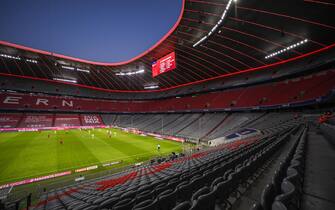 epa09145088 (FILE) General view of empty stands at the Allianz Arena during the German Bundesliga soccer match between FC Bayern Munich and SV Werder Bremen in Munich, Germany, 21 November 2020  (reissued on 19 April 2021). The Mayor of Munich, Dieter Reiter, said on 19 April 2021, that fans could still be barred from attending EURO 2020 soccer matches in Munich, although the UEFA seeks guarantees that there will be supporters allowed in the stands.  EPA/LUKAS BARTH / POOL CONDITIONS - ATTENTION: The DFL regulations prohibit any use of photographs as image sequences and/or quasi-video. *** Local Caption *** 56512212