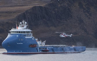 epa06291135 (FILE) - An undated photograph of Norwegian Fire Fighting Vessel  Polarsyssel, in Norway, (issued 26 October 2017). Reports state that the Polarsysse is participating in the rescue operation  after a Russian helicopter with eight people aboard crashed in the sea outside Barentsburg at Svalbard, Spitsbergen, and the Norway Rescue Service confirmed the helicopter 'came down' just 2km off the coast of Barentsburg.  EPA/Jan-Morten Bjoernbakk NORWAY OUT