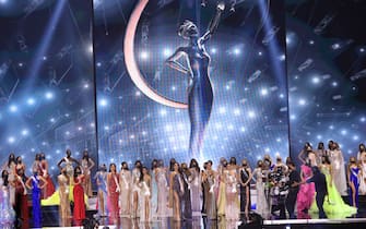 HOLLYWOOD, FLORIDA - MAY 16: Contestants appear onstage at the Miss Universe 2021 Pageant at Seminole Hard Rock Hotel & Casino on May 16, 2021 in Hollywood, Florida. (Photo by Rodrigo Varela/Getty Images)